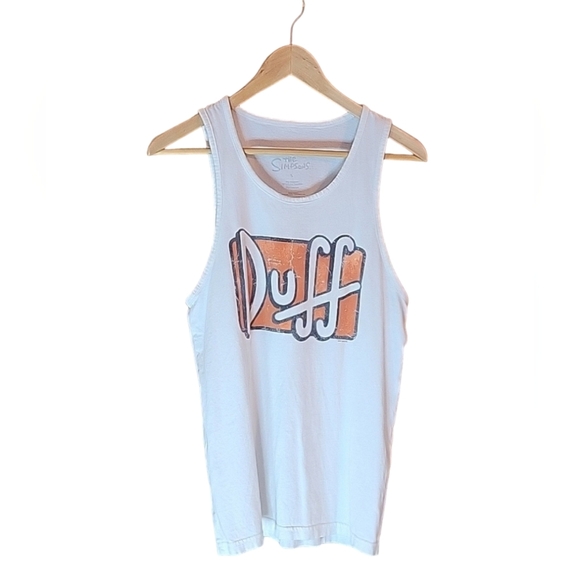 The Simpsons Duff Beer Distressed White Tank Top, Size Small - Picture 2 of 5